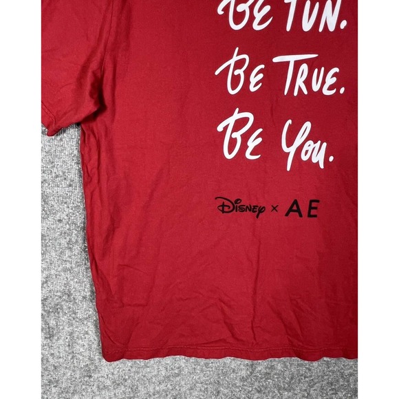 Disney x AE American Eagle Mickey Mouse Be Love Fun True You T-shirt Mens XL Red - Picture 12 of 14